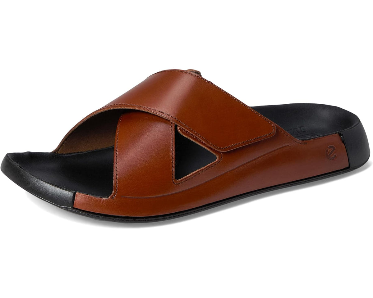 Men's ECCO Cozmo Two Band Cross Slide Sandal Cognac
