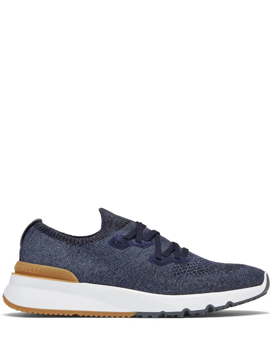 Brunello Cucinelli Mesh Knitted Lace Up Sneakers