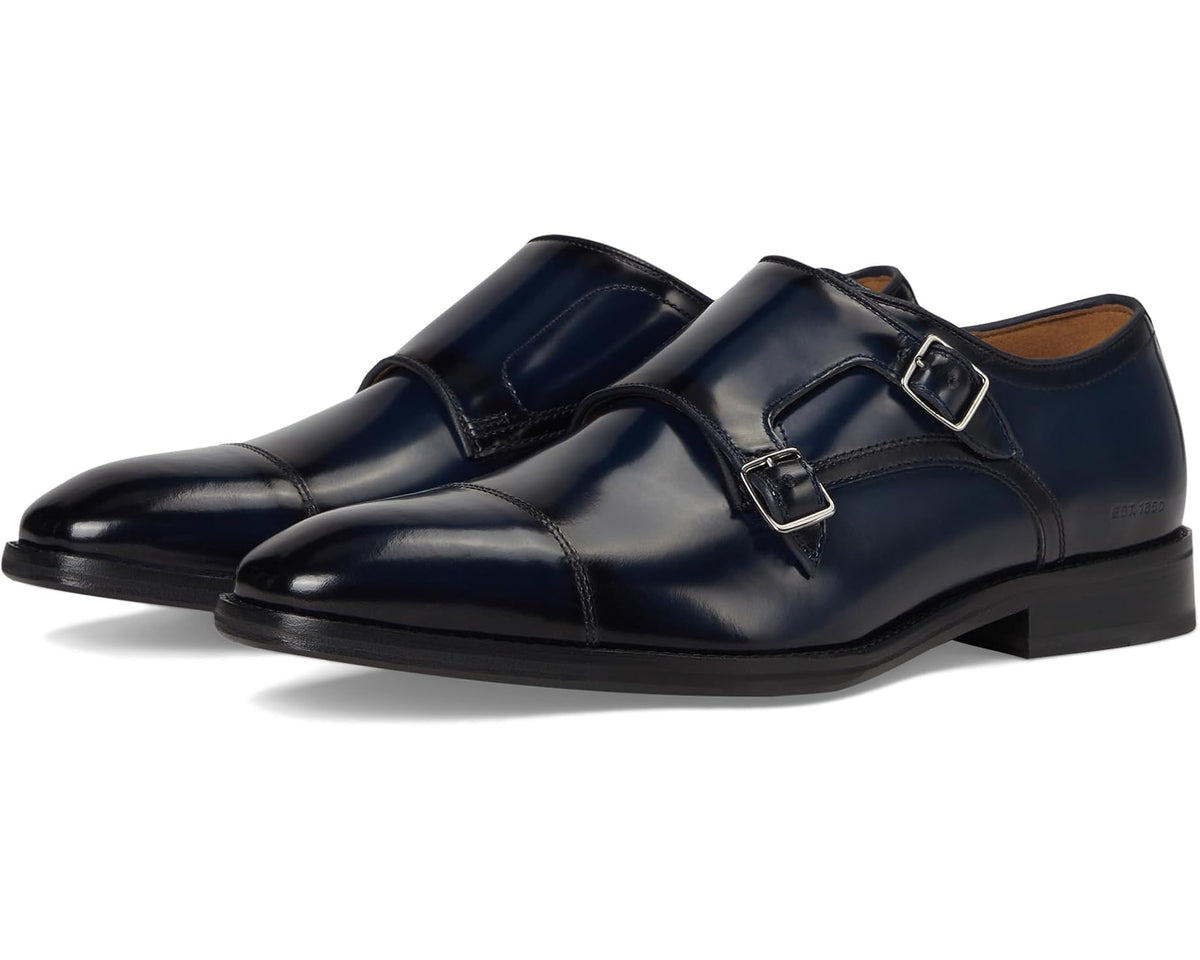 Men's Johnston & Murphy Sullivan Double Buckle Cap Toe Navy Italian Calkskin