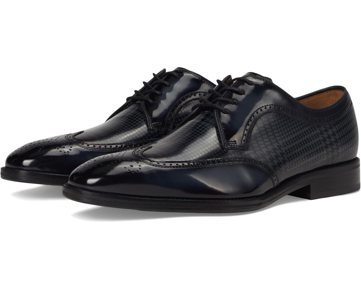 Men's Johnston & Murphy Sullivan Wingtip Black Brush-off Houndstooth Calfskin