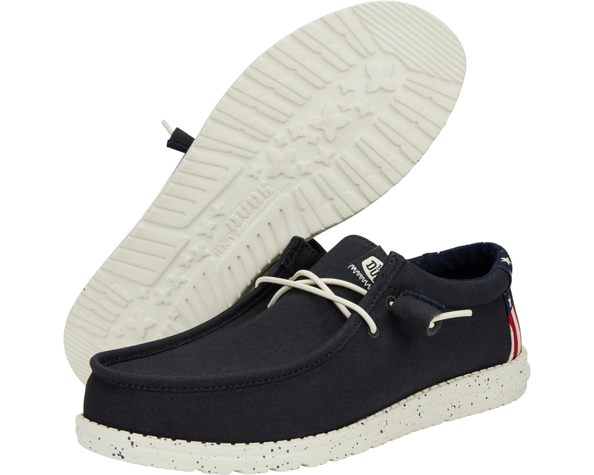 Men's Hey Dude Wally Americana Slip-On Casual Shoes Navy White