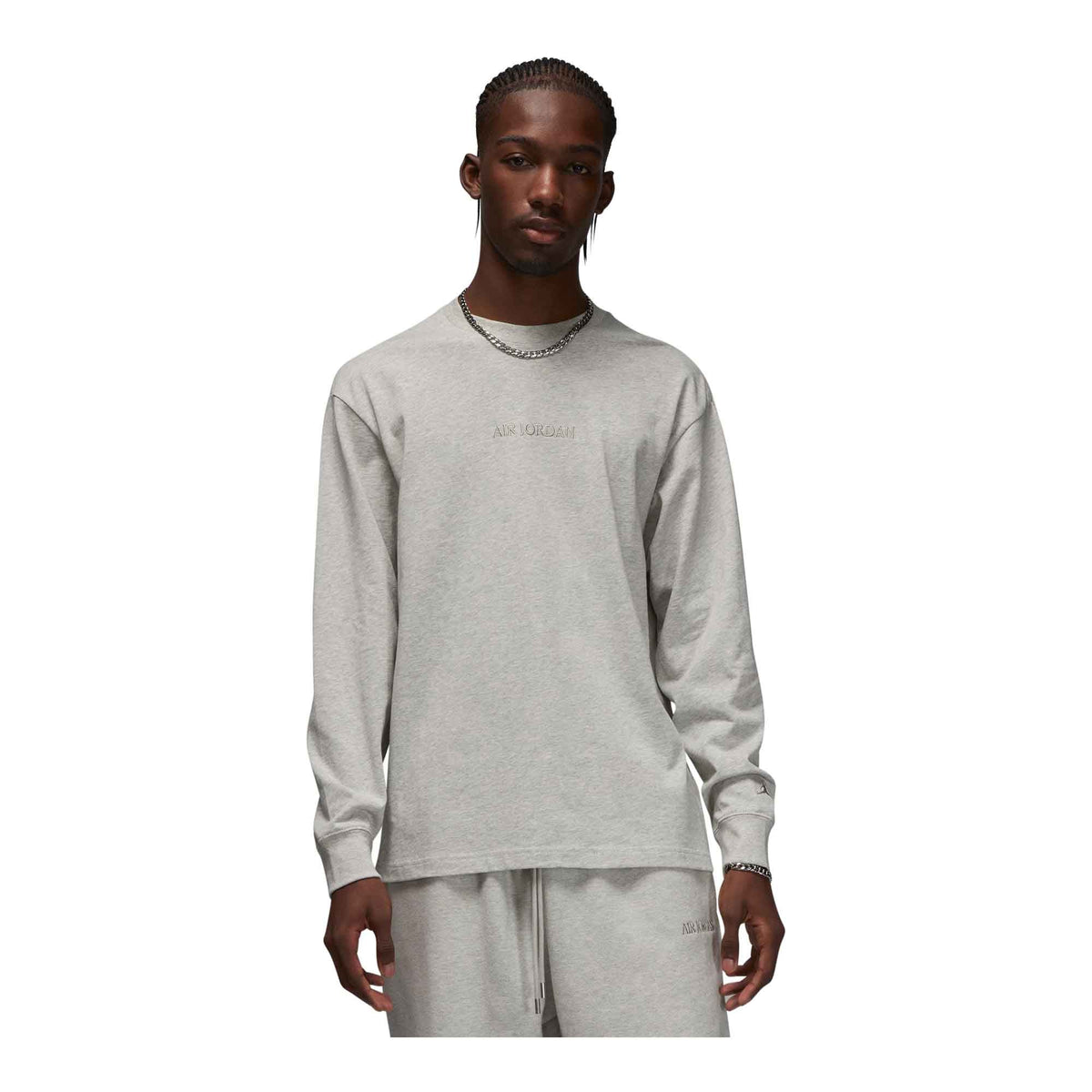 Jordan Wordmark Mens Long-Sleeve Cotton T-Shirt (Grey)